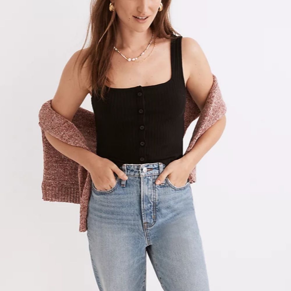 Ribbed Button-Front Crop Tank